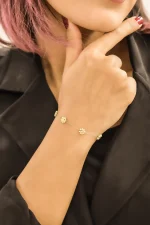 دستبند طلا گل همیشه بهار بژ - تصویر 2